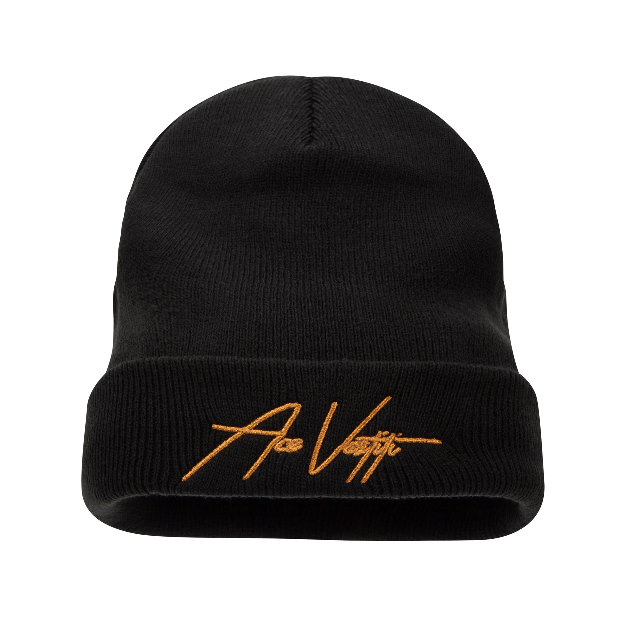 Black Beanie With AV Gold Signature