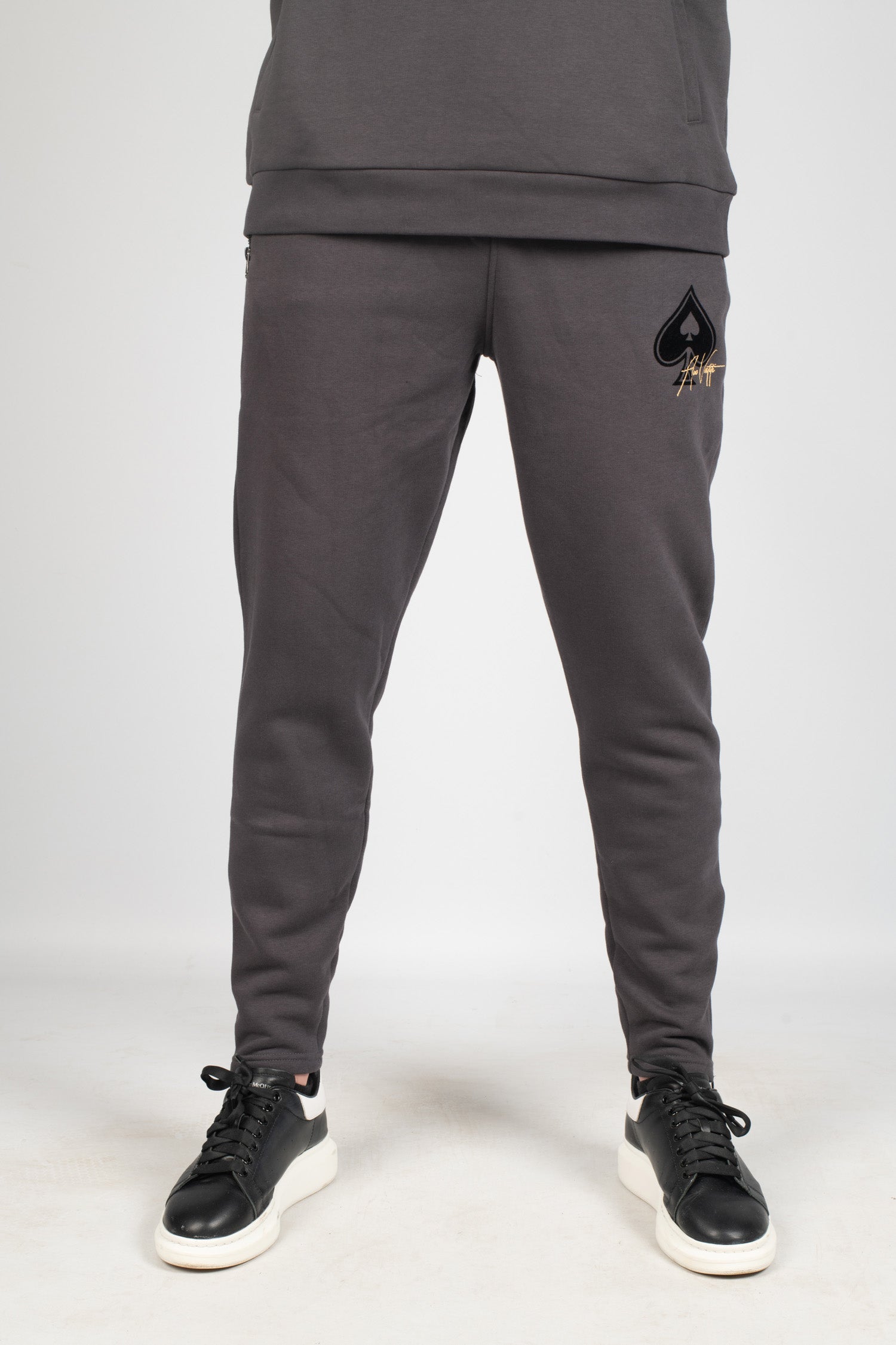 Ace Flock Spade Fitted Jogger Magnet Grey