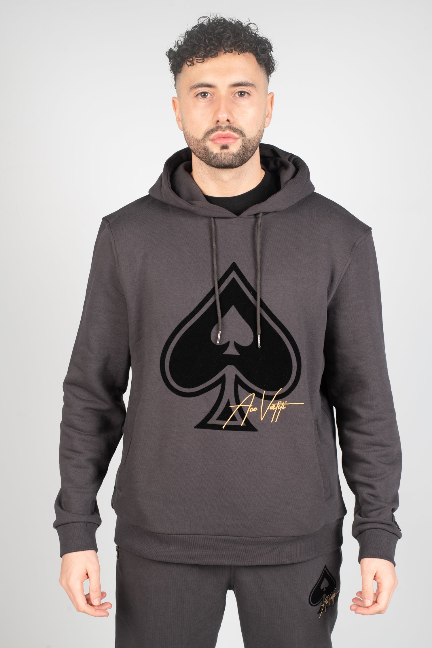 Ace Flock Spade Hoodie Magnet Grey